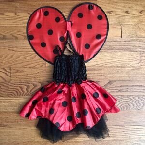 Bumble Bee Polk-a-dot Smocked Bodice Wings Red Black Dress Toddler Girl Size 2T